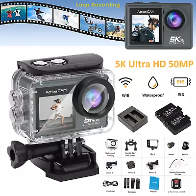 5K Dual Screen WiFi Action Camera 50MP EIS Underwater Cam Sports Camera • $89.95