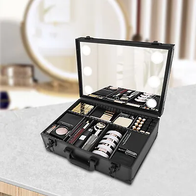 Makeup Bag With Mirror LED Light Travel Makeup Case Cosmetic Box Organizer Black • $69