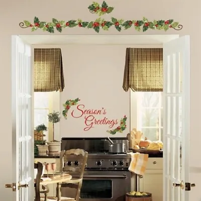 $14.99 • Buy SEASON'S GREETINGS CHRISTMAS Wall Stickers 16 Decals Holiday IVY Holly Berries