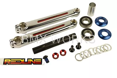 Redline Flight BMX Crank Set Ch-Mo Chrome 175mm With Blue Mid Bottom Bracket • $299