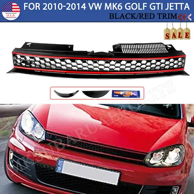 For 10-14 VW MK6 Golf GTI Jetta Sportwagen Black Front Grille Badgeless Red Trim • $41