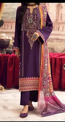 New Designer Original CasualLite EMBROIDERED Kameez Linen Stitched 3PC SUIT M • £28