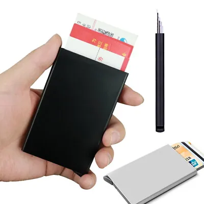 £3.96 • Buy Slim Wallet Men Mini RFID Blocking Automatic Pop Up Bank Card Case Pocket Box