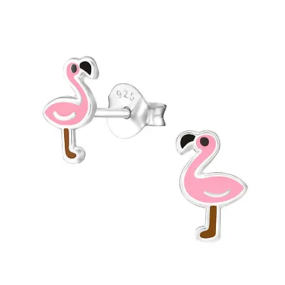 925 Sterling Silver Baby Pink Flamingo Stud Earrings Retro Quirky Kitsch Cute • £4.99