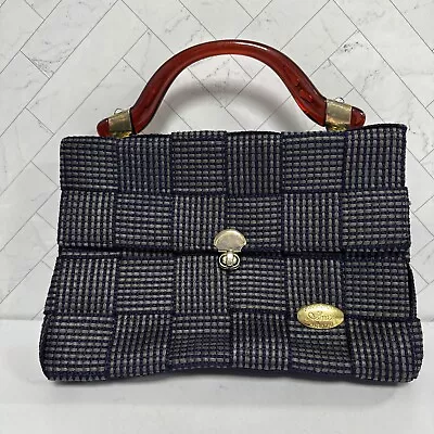 Vintage Creazioni Alma Italy Navy Woven Purse Plastic Handbag Purse Bag GUC • $19.99