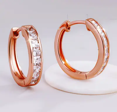 Women 925 Sterling Silver Plated Square CZ Round Huggie Hoop Earrings 16mm PE28 • $5.95