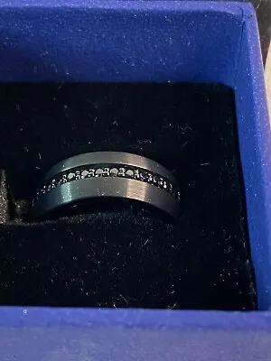Larson Jewelers Mens Black Tungsten Carbide Sapphires Wedding Band Ring Size 8 • $67.99