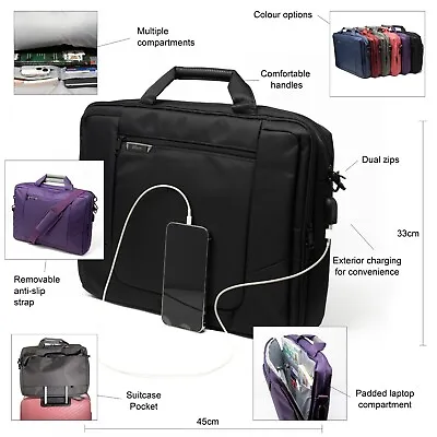 BIZEY Black 17 Inch New Laptop Netbook Bag Shoulder Messenger Case Charging Port • £37.95