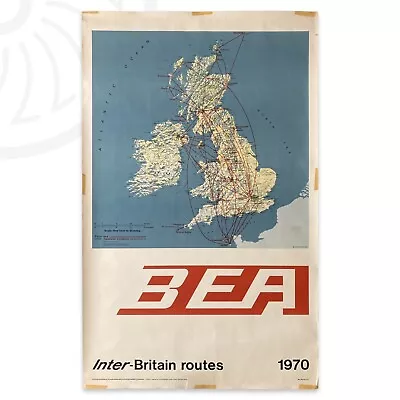 Vintage Airline Poster - BEA British European Airways Inter-Britain Routes 1970 • $43.56