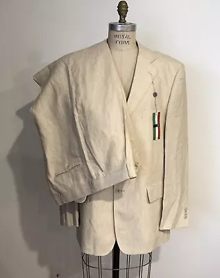 NWT Riccardo Italy 2 Pc 100% Linen Beige  3 Bttn Classic Fit Suit 44R / 38W • $85