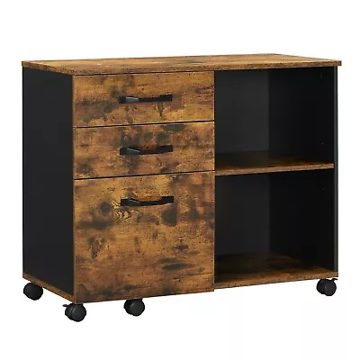 Industrial 3-Drawer File Cabinet Mobile Lateral Filing Cabinet UOFC041B01 • $113.04