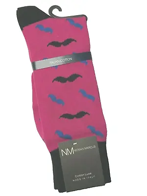 NEIMAN MARCUS Men's Cotton Luxe MUSTACHE Socks Bright Pink Berry Made In Italy • $11.90