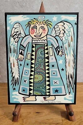 Vtg Pat Custer Denison Art Pottery Abstract Women  Looks Like An Angel  Tile • $68.95