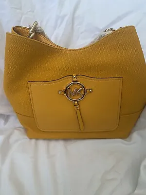 Michael Kors Large Tote Bag Sun Yellow Canvas Amy Rope Bag New NWT $228 • $79.99