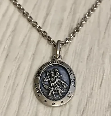 MENS Heavy 925 Sterling Silver Oval SAINT CHRISTOPHER Necklace Personalised • £34.95