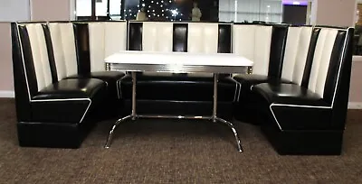 American Diner Furniture 50s White Table And Black Booth Set Commercial Grade • £1995
