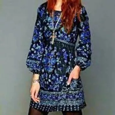 Free People Russian Doll Tunic Mini Dress Dark Floral Sequin Size 2 • $40.50