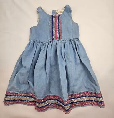 Maggie & Zoe Little Girls Size 3T Cotton Blue Jean Dress Button Back Embroidered • $13.05