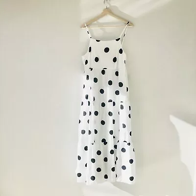 Sportsgirl Womens Size 14 White Polka Dot Cotton Tiered Maxi Dress • $24.99