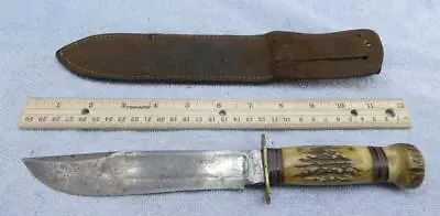 Vintage Marbles Gladstone Fixed Knife Stag Pommel W/ Sheath !! • $474.95