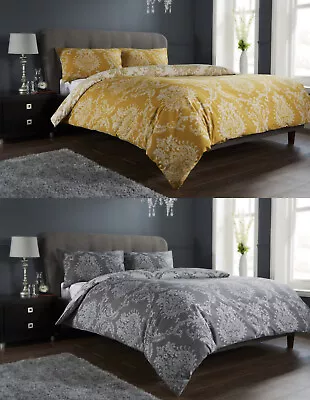 Royal Damask Reversible Duvet Quilt Cover & Pillowcase Polycotton Bedding Set • £15.99