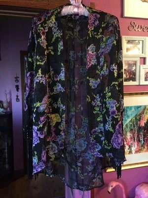 $22 • Buy Beautiful ASOS Curve Sheer Black & Multi Floral Kimono Dress Jacket UK 18 As NEW