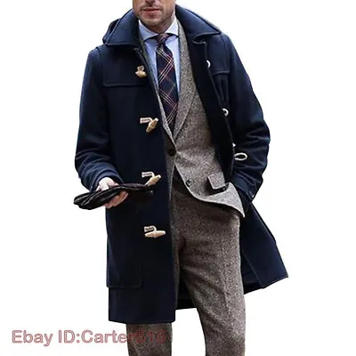 Mens Duffle Coat Hooded Classic Retro Winter Warm Long Jacket Outwear Sleeve • $55.76