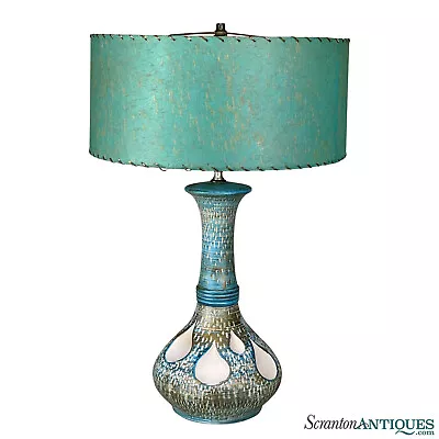 Mid-Century Modern Atomic Sculptural Turquoise Pottery Table Lamp • $425
