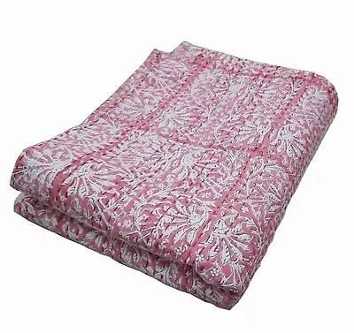 Indian Handmade Kantha Bedding Block Bedspread Quilt Blanket Cotton King Throw • £51.59