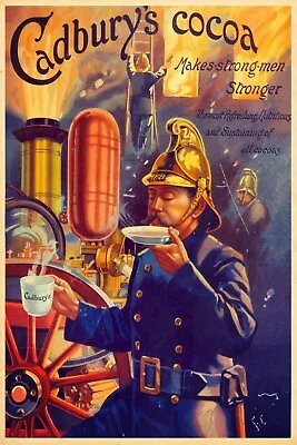 Cadburys Cocoa Drink Vintage Fireman Advertisment Retro Metal Sign Gift • £8.49