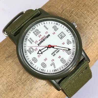 Vintage Timex Men's  Expedition Camper  Green Nylon Watch Indiglo Date • $27.95