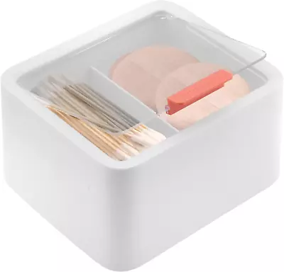 Bathroom Organizer Cotton Pad & Q Tip Storage With Lid – White Quip Dispenser Bo • $14.11