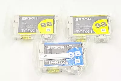 Epson (2) - 98 Yellow T0984 & (1) - 98 Cyan T0982 Standard Yield Ink Cartridge • $14.99