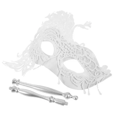  Masquerade Mask With Stick Masks Ball Lace Eye Miss Lovers Prom • £7.95