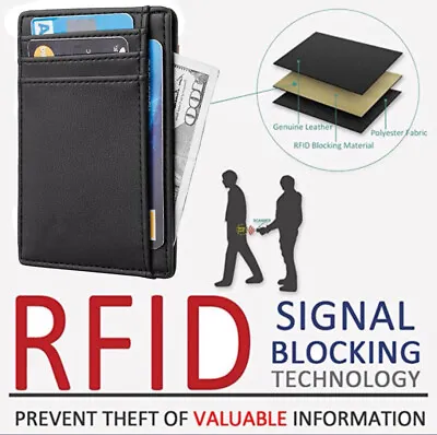 Slim Leather RFID Blocking Minimalist Wallet Card Holder Holds Up To 10 Cards • £5.49