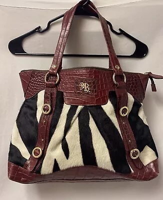 MARCO BUGGIANI Italy Burgundy Leather Zebra Calf Hair Shoulder Bag Beautiful!!!! • $45