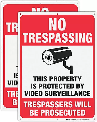 2 Pack No Trespassing Sign Video Surveillance Sign Trespasser Will Be Prosecuted • $15.80