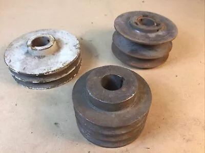 Vintage 3 Steel Pulleys Misc. Sizes  Steampunk Art Man Cave Belt Pulleys • $27.50