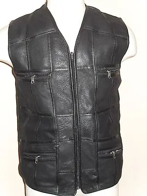 Black 100% Real Sheepskin Lambskin Shearling Leather Men Vest Gilet Jacket S-6xl • $69