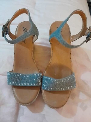 £2.99 • Buy Pretty Denim HippieBoho Wedge Sandals Size 4