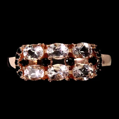 Unheated Oval Pink Morganite 4x3mm Black Spinel Natural 925 Sterling Silver Ring • $110.57