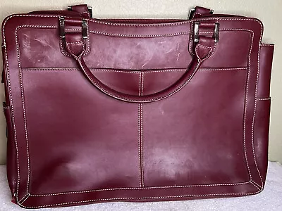 Franklin Covey Briefcase Laptop Bag Burgundy Genuine Leather • $42