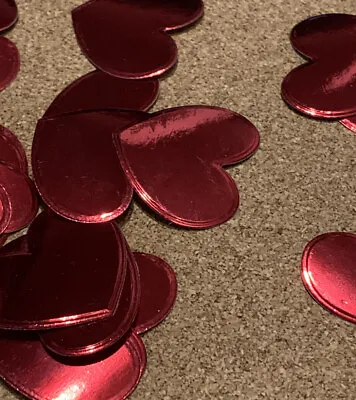 24 X Heart Red  Metallic Card Die Cuts Wedding Valentines Table Card Decorations • £2.75