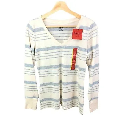 Mossimo Supply Co. Women's Cream/Gray Striped Long Sleeve V Neck T-Shirt Small • $12