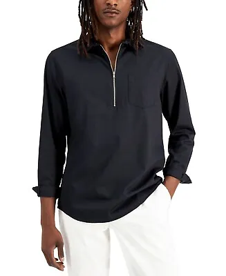 INC International Concepts Men's Half-Zip Popover Shirt Deep Black S • $28.99