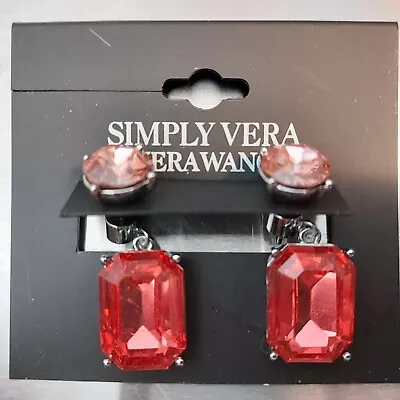 Simply Vera Vera Wang Silver Tone Coral Simulated Crystal Double Drop Earrings • $15