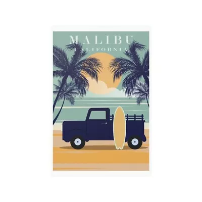 $9.98 • Buy Malibu Poster, Malibu California, Vintage Retro Malibu Nostalgic Poster