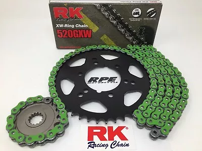 $183.95 • Buy Green 2011-15 ZX-10R Ninja RK GXW 17/40 Ratio Racing Chain And Sprocket Kit 