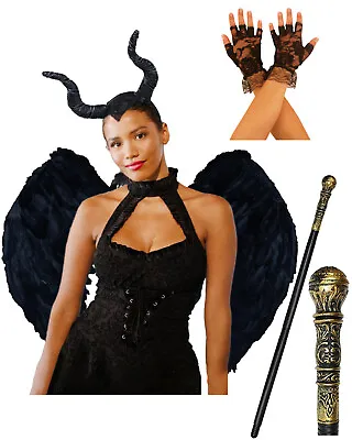 Halloween Maleficent Fancy Dress Devil Costume Deluxe Evil Queen Gothic Costume • £17.95