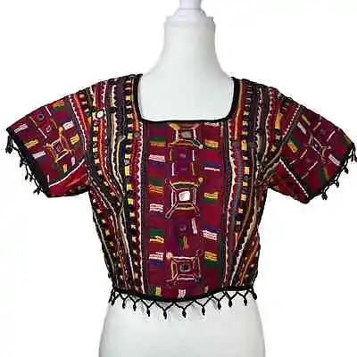 Vintage Indian Choli Mirrored Beaded Embroidered Colorful Tie Back Small • $39